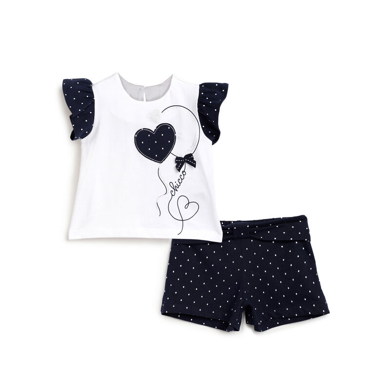 Girls White and Blue Embellished Outfit with Short Pants image number null